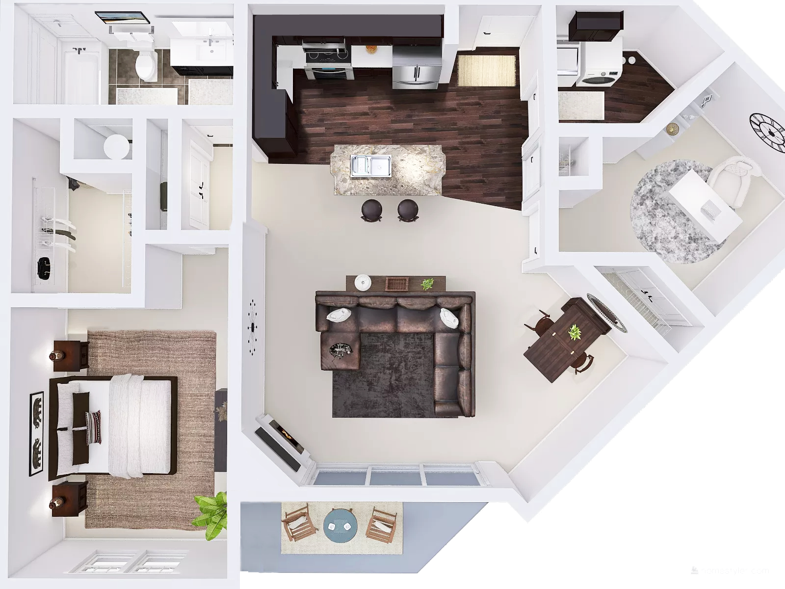 Floor plan for 1 bed, 1 bath, 1197 sqft
